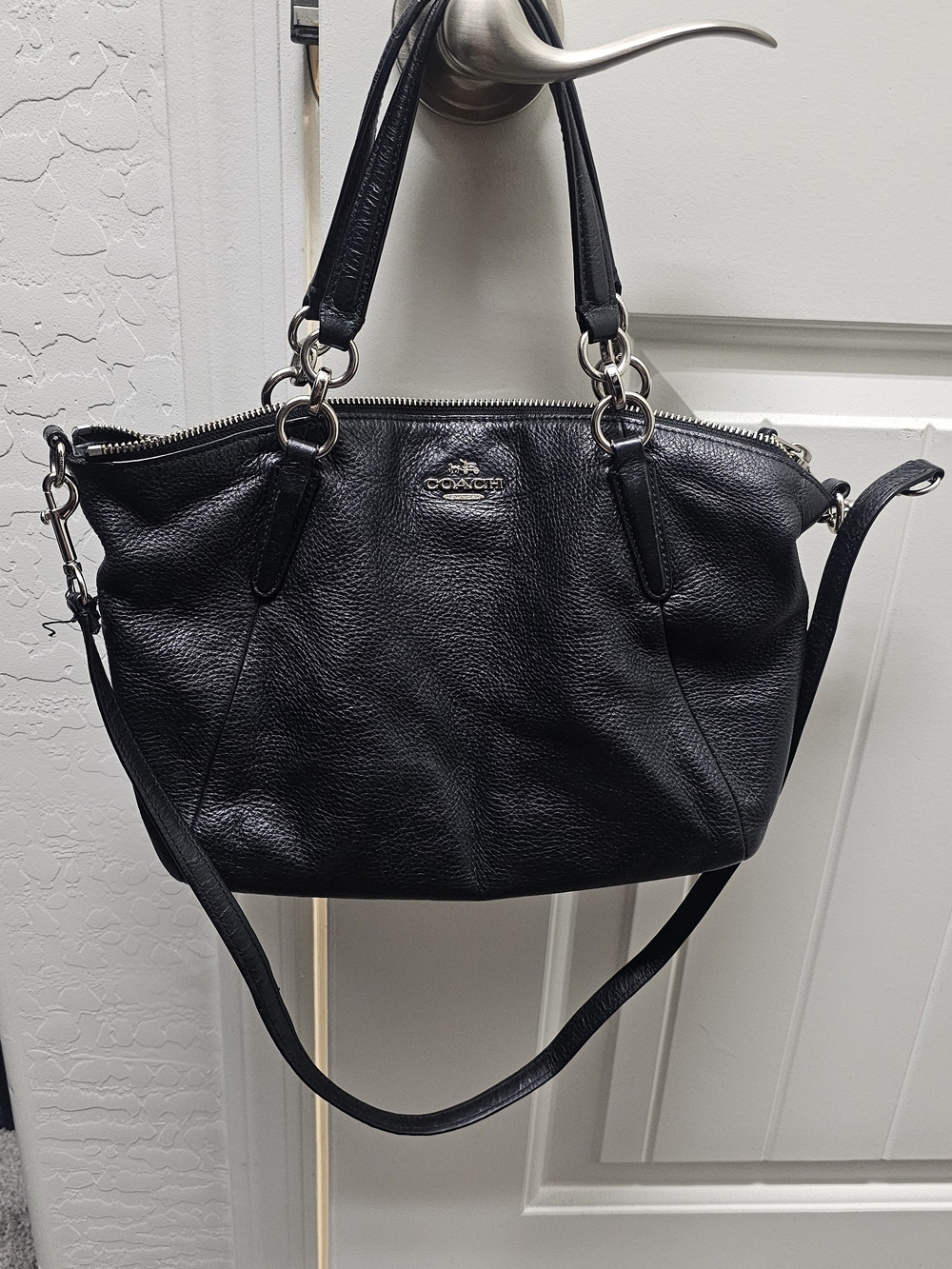 Coach Black Pebbled Leather Crossbody Satchel